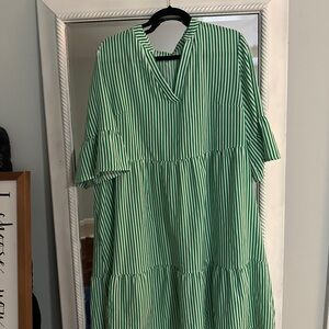 SHEIN Green and White Striped Long Sleeve Dress